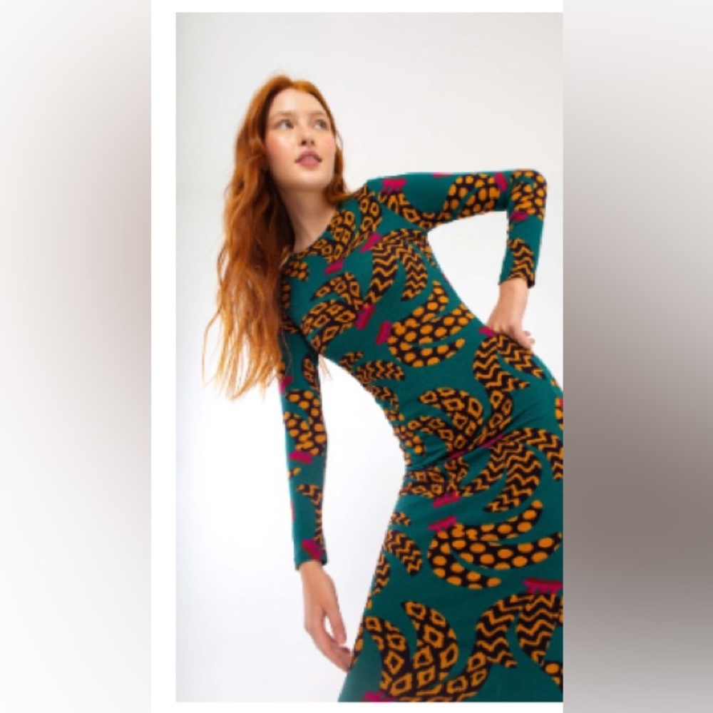 Farm Rio teal banana midi dress, NWT.